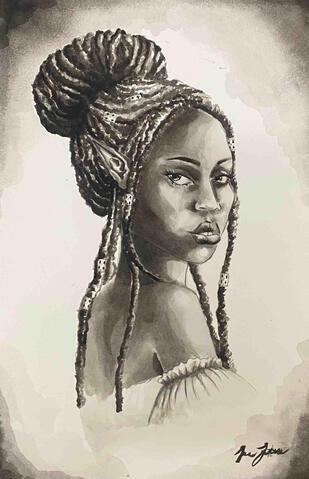 elf girl.9 x 11.Ink wash.2025